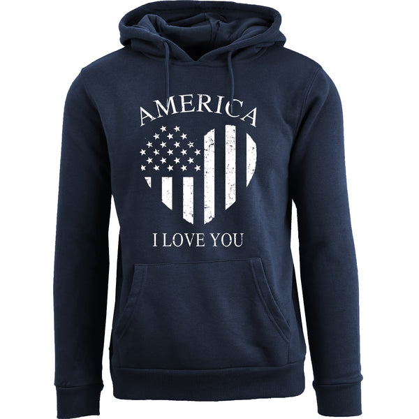 Women's 4th of July Pullover Hoodie - American Flag Heart I Love You