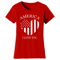 Women's 4th of July - American Flag Heart I Love You