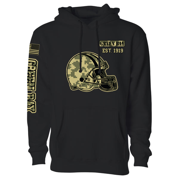 Men's Ultimate Camo Football Black Pull Over Hoodie - Green Bay