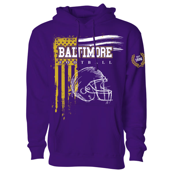 Men's Vintage USA Flag Football Pull Over Hoodie - Baltimore