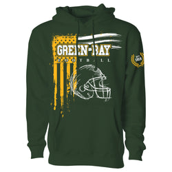 Men's Vintage USA Flag Football Pull Over Hoodie - Green Bay