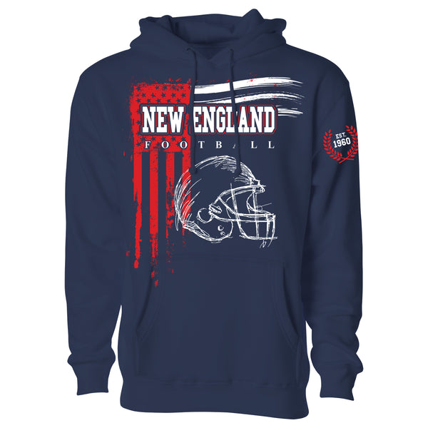 Men's Vintage USA Flag Football Pull Over Hoodie - New England