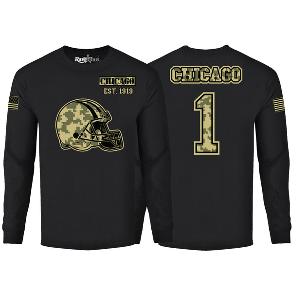 Men Ultimate Camo Football Black Long Sleeve Shirt - Chicago