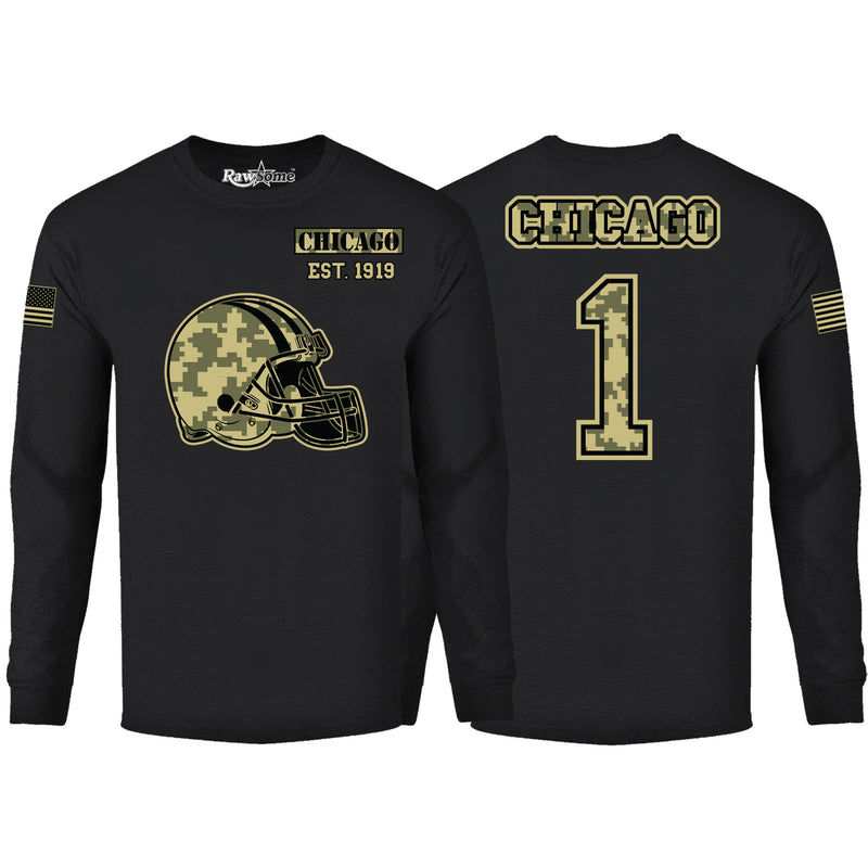 Men Ultimate Camo Football Black Long Sleeve Shirt - Chicago