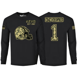 Men Ultimate Camo Football Black Long Sleeve Shirt - New Orleans