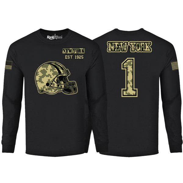 Men Ultimate Camo Football Black Long Sleeve Shirt - New York