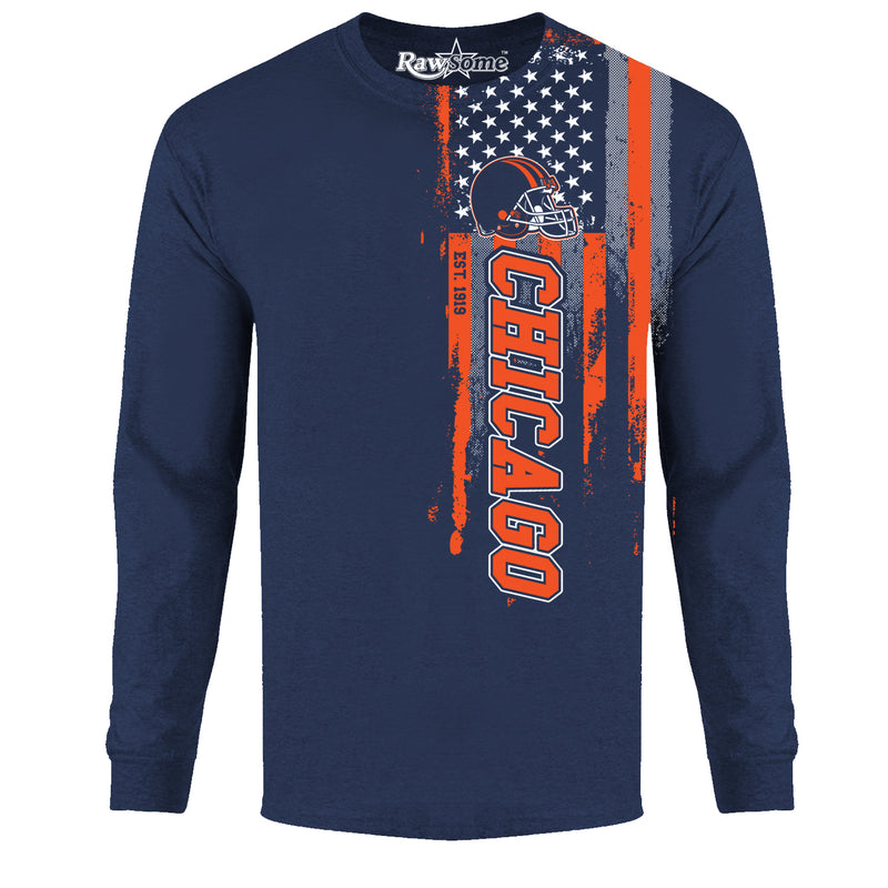 Men Football USA Flag Long Sleeve Shirt - Chicago