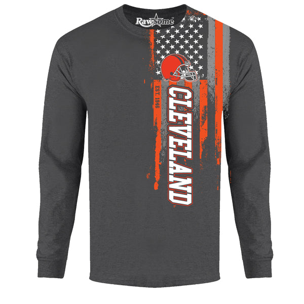 Men Football USA Flag Long Sleeve Shirt - Cleveland