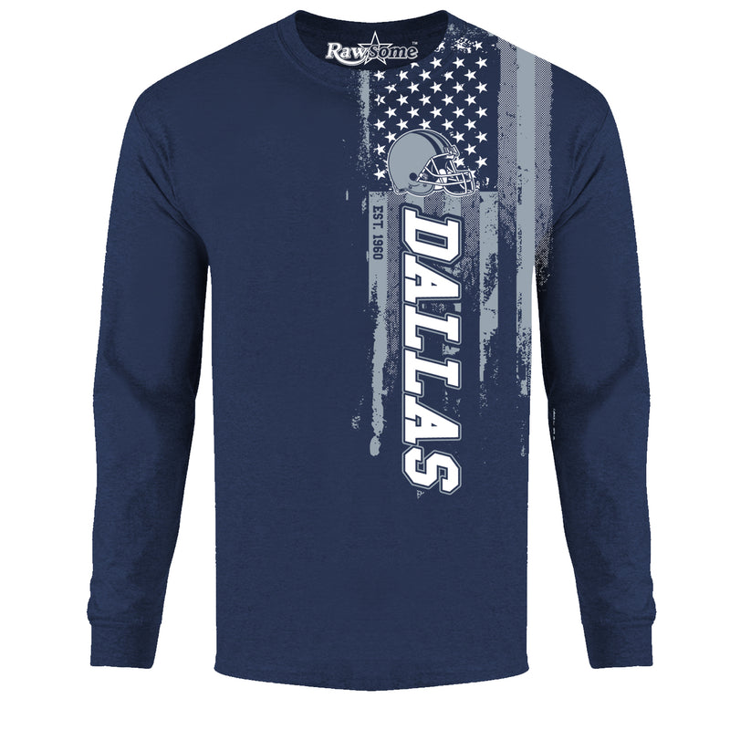 Men Football USA Flag Long Sleeve Shirt - Dallas