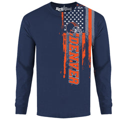 Men Football USA Flag Long Sleeve Shirt - Denver