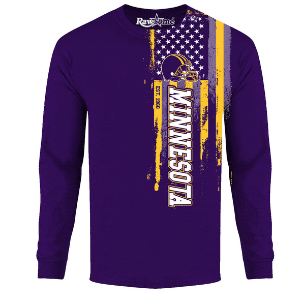 Men Football USA Flag Long Sleeve Shirt - Minnesota