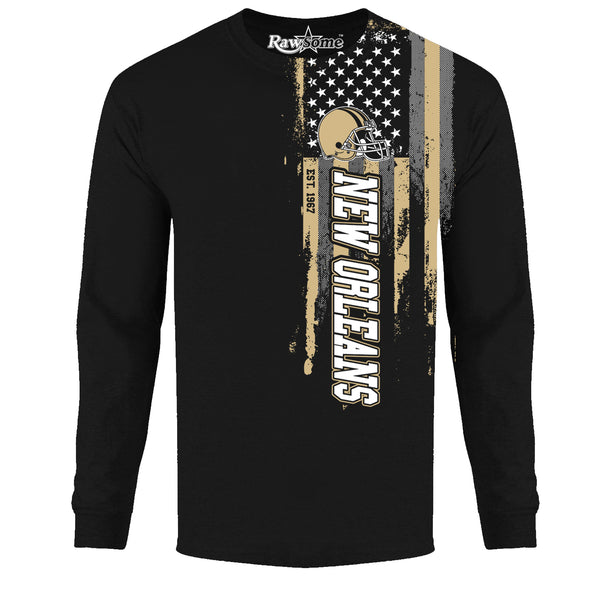 Men Football USA Flag Long Sleeve Shirt - New Orleans