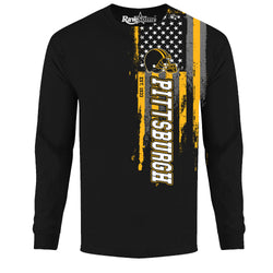 Men Football USA Flag Long Sleeve Shirt - Pittsburgh