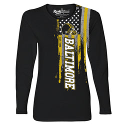 Women Football USA Flag Black Long Sleeve Shirt - Baltimore