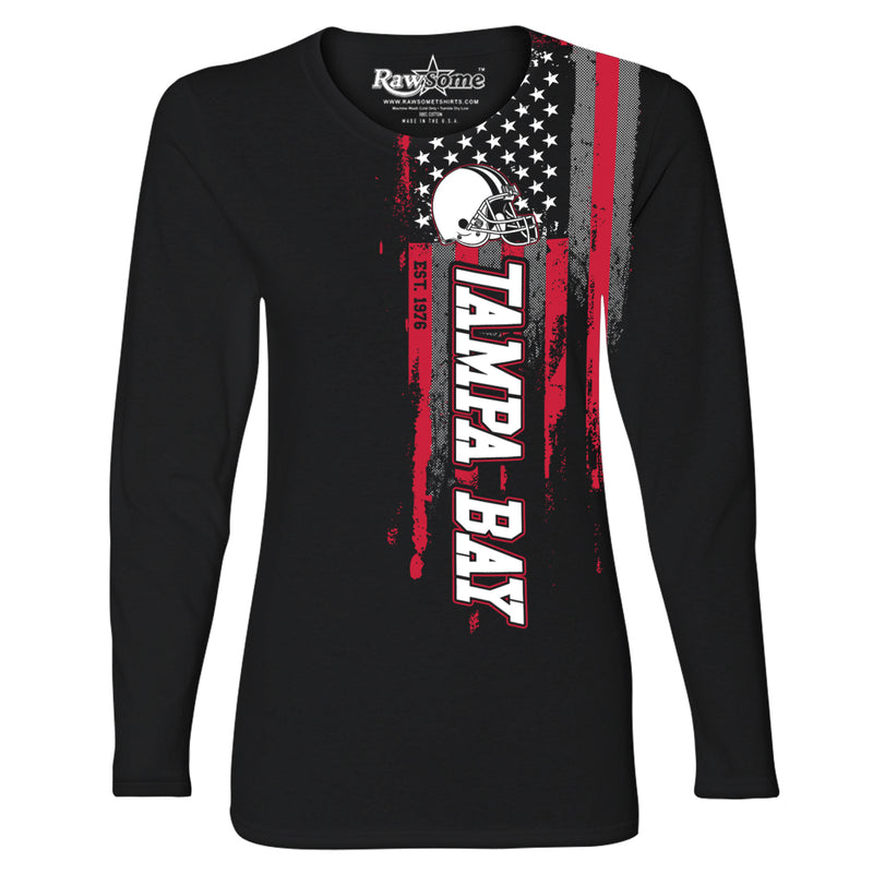 Women Football USA Flag Black Long Sleeve Shirt - Tampa Bay