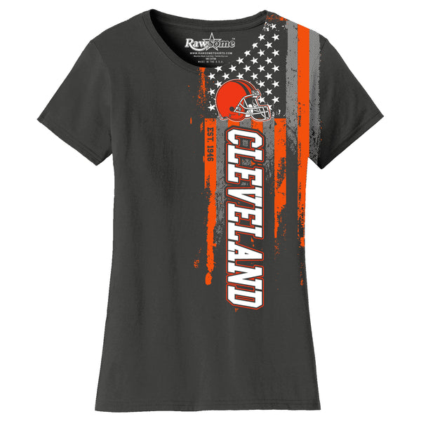 Women Football USA Flag T-Shirt - Cleveland