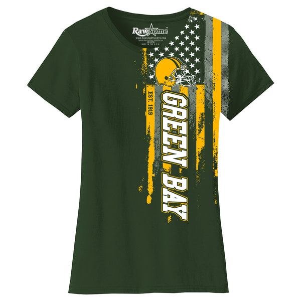 Women Football USA Flag T-Shirt - Green Bay