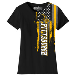 Women Football USA Flag T-Shirt - Pittsburgh