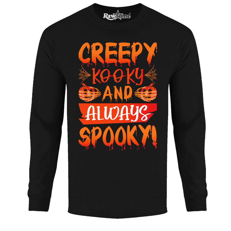 Men Creepy Scary Halloween Long Sleeve Shirt - Creepy Kooky and Always Spooky