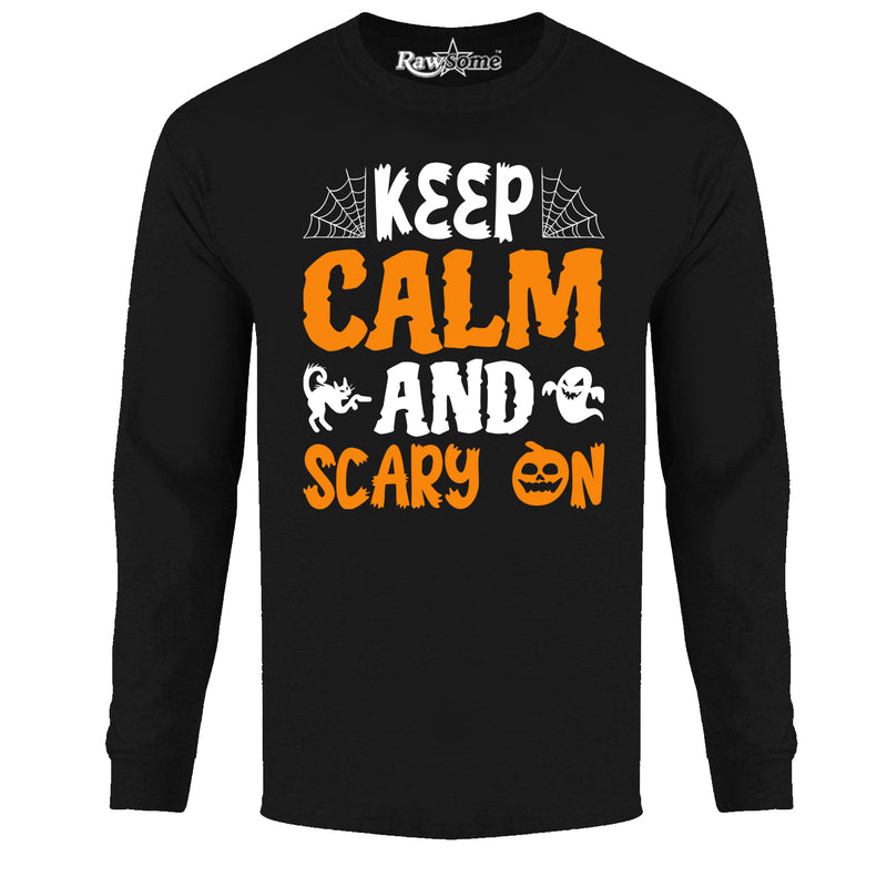 Men Creepy Scary Halloween Long Sleeve Shirt -  Keep Calm and Scary On