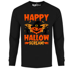 Men Creepy Scary Halloween Long Sleeve Shirt - Happy Hallow Scream