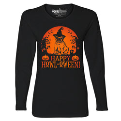 Women Creepy Scary Halloween Long Sleeve Shirt - Happy HoWL-oWEEN