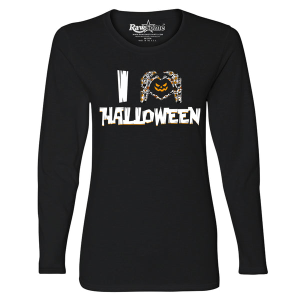 Women Creepy Scary Halloween Long Sleeve Shirt - I Love Halloween