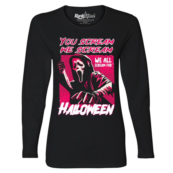 Women Creepy Scary Halloween Long Sleeve Shirt - You Scream We Scream