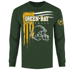 Men's Vintage USA Flag Football Long Sleeve Shirts - Green Bay