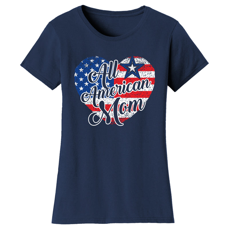 Women's 4th of July - All American Mom with Heart Flag