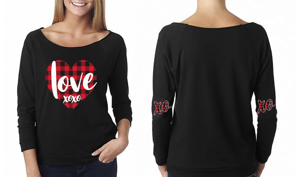 Women Valentine's Day - Love XOXO - Off The Shoulder 3/4 Top L/S