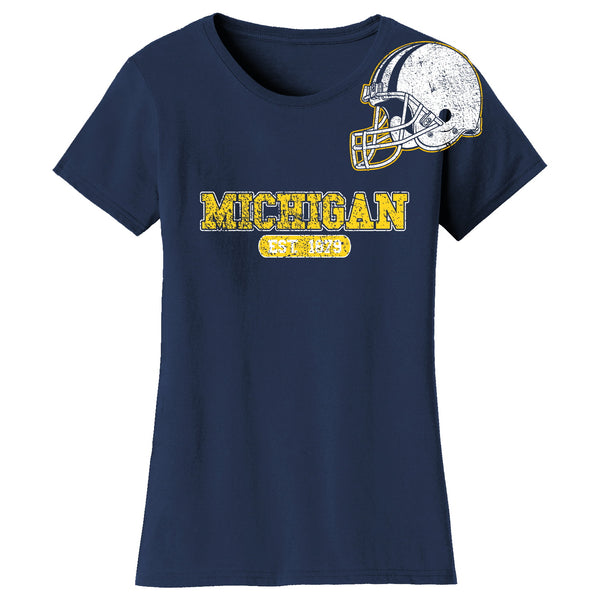 Women - Awesome College Football Helmet T-shirts - Michigan