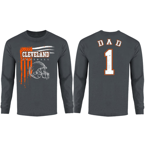 Men's Dad #1 Vintage USA Flag Football Long Sleeve Shirt - Cleveland
