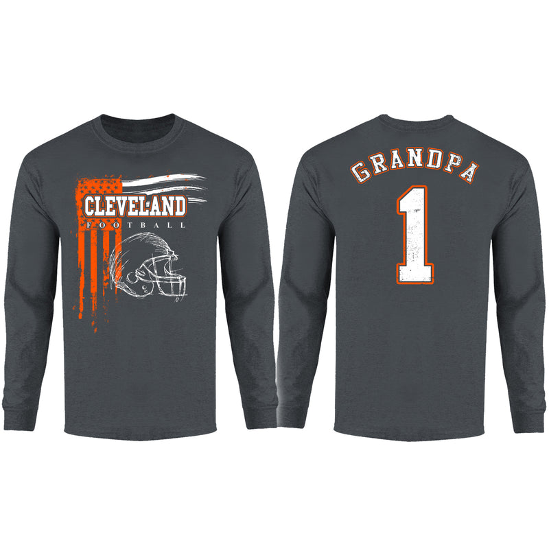 Men's Grandpa #1 Vintage USA Flag Football Long Sleeve Shirt - Cleveland
