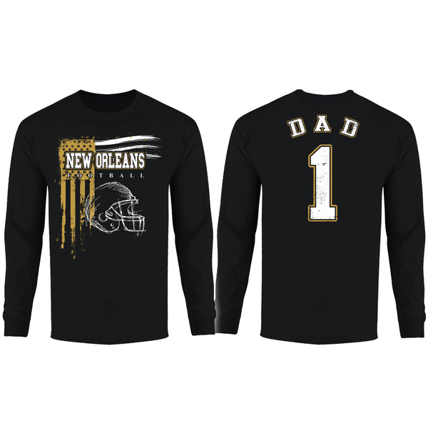 Men's Dad #1 Vintage USA Flag Football Long Sleeve Shirt - New Orleans