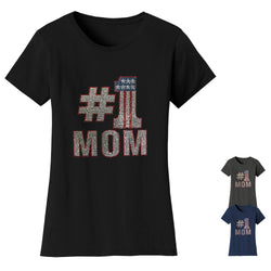 Women's Mother's Day Rhinestone Bling T-shirts - No 1 Mom