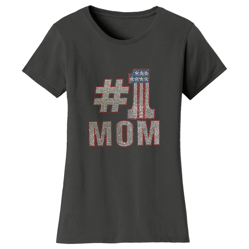 Women's Mother's Day Rhinestone Bling T-shirts - No 1 Mom