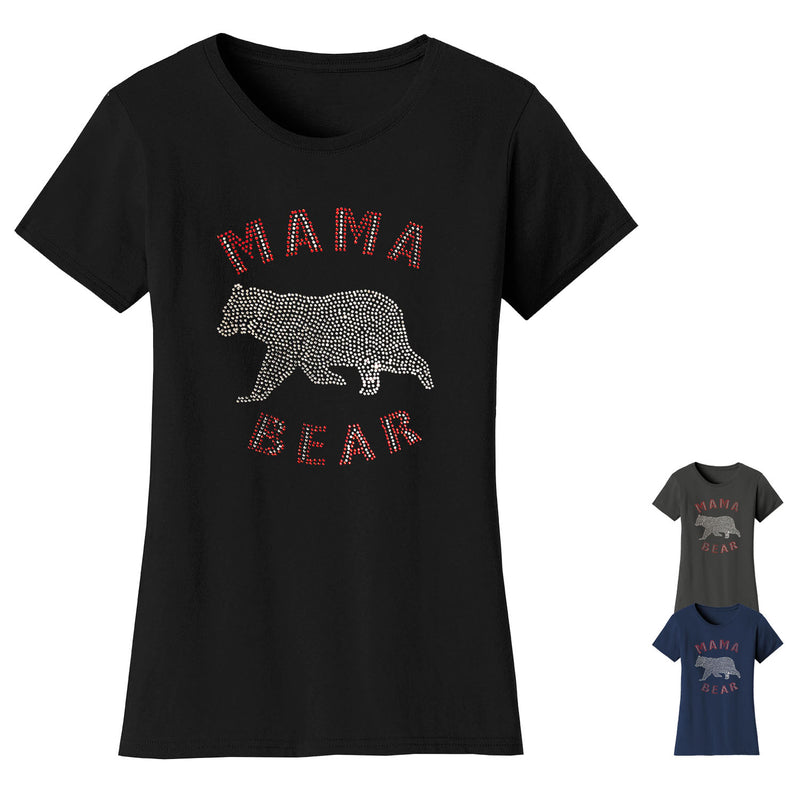 Women's Mother's Day Rhinestone Bling T-shirts - Mama Bear Animal