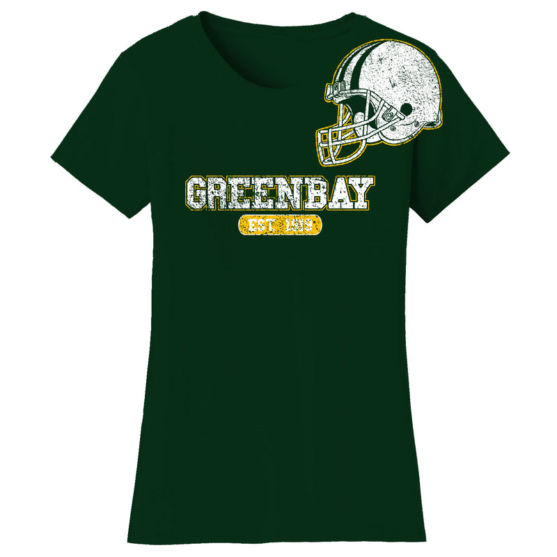 Women's Awesome Football Helmet Fitted T-Shirts - Greenbay